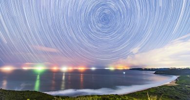 Photo taken with a long exposure, capturing early evening stars over the ocean at Glenrock Conservation Area.